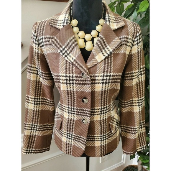 Pendleton Women's Multicolor Wool Three Buttons Single Breasted Fitted Blazer 10 - Picture 2 of 11